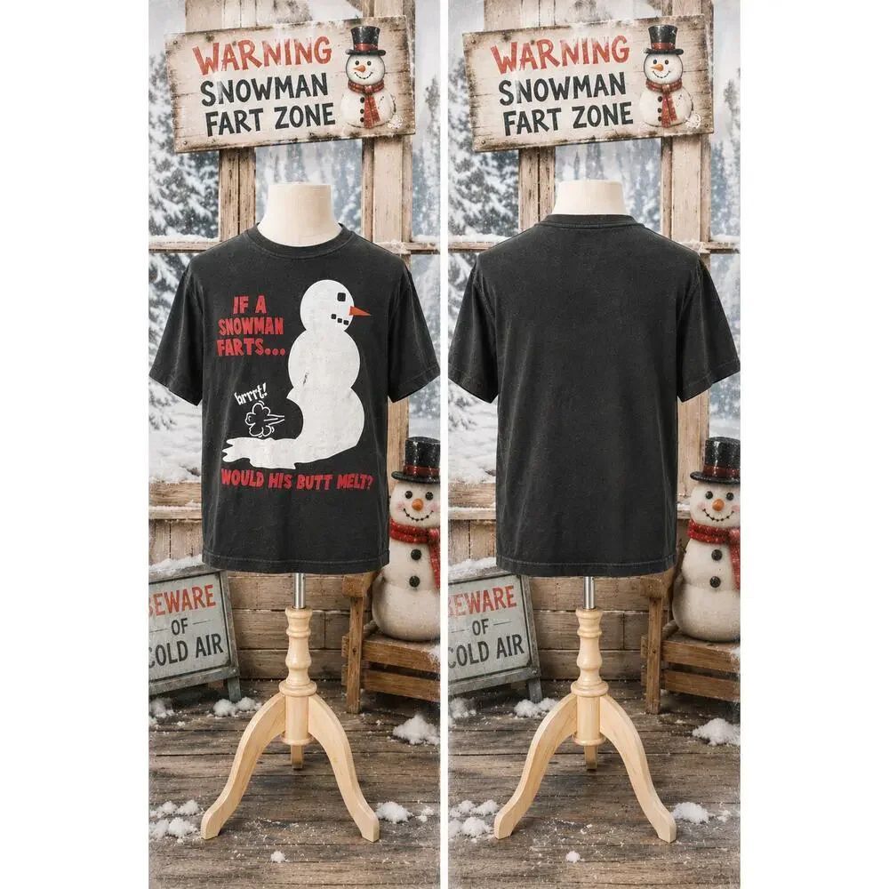 Funny Snowman Fart Joke Graphic Tee Delta Pro Weight Size Large